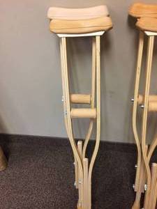 lot 65 image: MSRP $65 EACH Lot Of 2&nbspPatterson Medical Supply Cushioned Underarm Crutches Wood Frame - Excellent Condition 