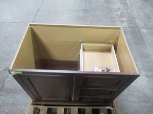 lot 100 image: Glacier Bay Kinghurst 36 in. W x 21 in. D x 33.5 in. H Bathroom Vanity Cabinet Only in Dark Cognac KHDCOG36DY