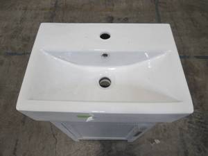lot 105 image: Home Decorators Collection Arvesen 18 in. W x 12 in. D Vanity in Dove Grey with Ceramic Vanity Top in White with White Sink Arvesen 18G