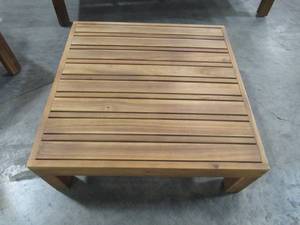 lot 112 image: Noble House Oana Teak Finish Wood Outdoor Sectional Set with Beige Cushions 299117