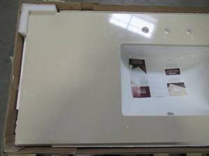 lot 205 image: Home Decorators Collection 49 in. W x 22 in. D Engineered Marble Vanity Top with Single Trough Basin 49112