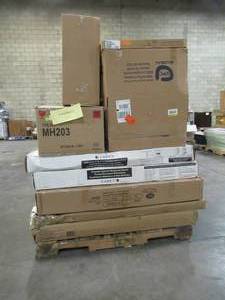 lot 212 image: WHOLESALE MIXED PALLET OF SMALL INDOOR FURNITURE AND HOME DECOR REMODEL ITEMS
