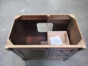 lot 215 image: Home Decorators Collection Creedmoor 36 in. W Bath Vanity Cabinet Only in Walnut with Right Hand Drawers CDNV3621R
