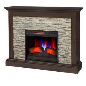 lot 308 image: Home Decorators Collection Whittington 50 in. Freestanding Electric Fireplace in Brushed Dark Pine with Gray Faux Stone With Remote - Slight LH Front Top Corner Damage.