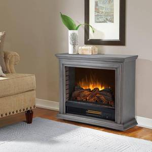 lot 307 image: Pleasant Hearth Sheridan 32 in. Freestanding Mobile Infrared Electric Fireplace in Dark Weathered Gray, GLF-5002-205