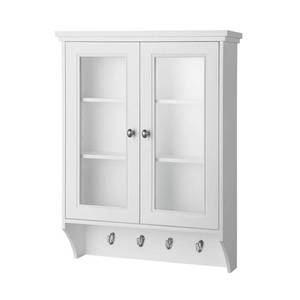 lot 334 image: Home Decorators Collection Gazette 23-12 in. W x 31 in. H x 7-12 in. D Bathroom Storage Wall Cabinet with Glass Door in White, GAWW2431