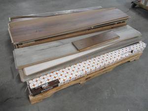 lot 328 image: WHOLESALE MIXED PALLET OF MISCELLANEOUS LAMINATE WOOD AND VINYL FLOORING