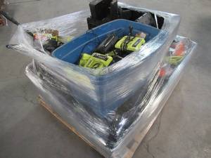lot 346 image: WHOLESALE MIXED PALLET OF MISCELLANEOUS POWER TOOL BATTERY CHARGERS AND OUTDOOR POWER TOOL ACCESSORIES