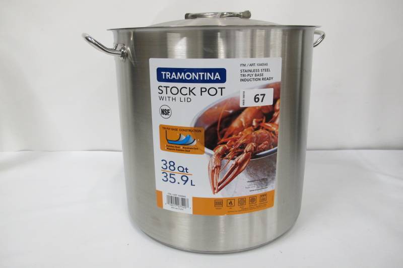 Tramontina, 38 Quart Commercial Stock Pot with Lid, Tri-Ply
