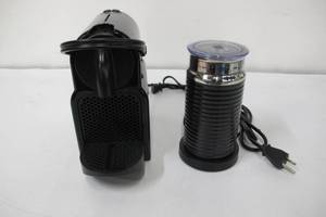 lot 28 image: Nespresso - Inissia Espresso Machine with Aeroccino Milk Frother by DeLonghi - Intense Black