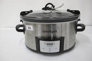 lot 63 image: Crock-Pot 7-Quart Easy Clean Slow Cooker with Locking Lid- Stainless Steel