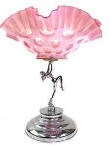 lot 28 image: Vintage Signed Deco Glass Chrome Nude Figural Pedestal Stand