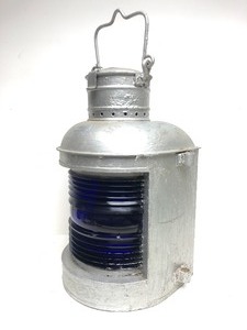lot 14 image: Large Antique A.W. Hendrickson Nautical Maritime Starboard Ships Lantern wCobalt Blue Glass