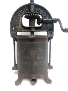 lot 33 image: Antique 1880s Era ENTERPRISE Cast Iron Hand Crank Sausage Stuffer