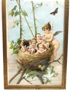 lot 69 image: Framed Antique 1895 Marie Grivaz FairyCupid Litho 