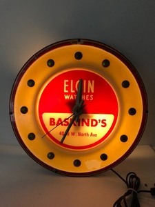 lot 74 image: vintage 1950s ELGIN Watches Lighted Advertising Clock