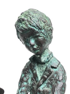 lot 210 image: Vintage Signed BIJAN Bronze Sculpture on Marble Base - Boy wBirds