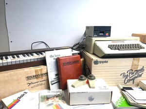 lot 212 image: Vintage APPLE II Plus Computer wAccessories Compatible Sanyo Monitor & Rare Soundchaser Keyboard Digital Music Recording System