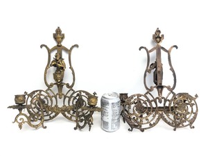 lot 214 image: Matching Pair of Antique Ornate Brass Figural Candle Sconces