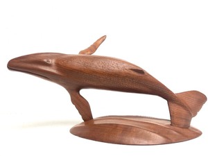 lot 79 image: Excellent Hand Carved Signed Black Walnut Breaching Whale Sculpture