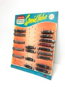 lot 95 image: Vintage 1950s-60s COLONIAL Pocket Knife Store Display wNOS Knives