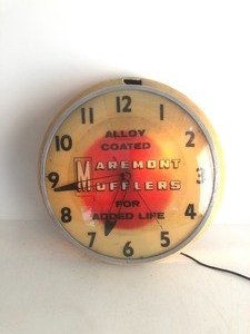 lot 106 image: Vintage MAREMONT MUFFLERS Service Station Lighted Advertising Clock