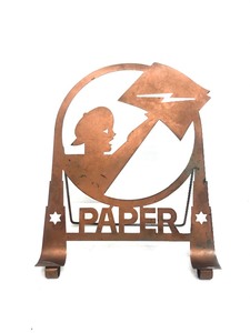 lot 107 image: Vintage 1930s Era Deco Die-Cut Metal Newspaper Stand