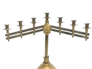 lot 123 image: Large Original Antique 1890s Brass Menorah