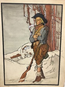 lot 142 image: Antique 1910s Original Illustration Artwork by Ethel H. Clausen - Revolutionary War Soldier 