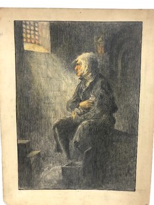 lot 144 image: Antique 1910s Original Illustration Artwork by Ethel H. Clausen - Gentleman in Shadowy Room
