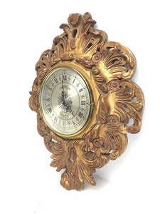 lot 163 image: Ornate Old Vintage Gilt Wood 8-Day Jeweled Wall Clock by P.F. Bollenbach