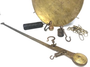 lot 167 image: Large Early Antique Solid Brass Hanging Scale wWeights
