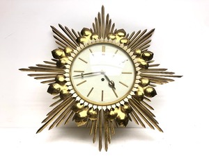 lot 170 image: Mid Century German JUNGHANS Hammered Brass Atomic Starburst Wall Clock