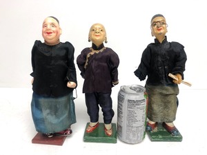 lot 175 image: 3 Antique circa 1890s Chinese Composition Merchant & Wife etc Dolls