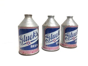 lot 179 image: 3 Vintage 1930s GLUEKS Cone Top Steel Silver Growler Beer Cans