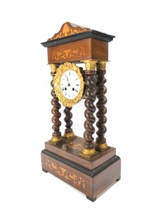 lot 192 image: Antique Ornate Mantel Clocks wSpiral Wood Columns
