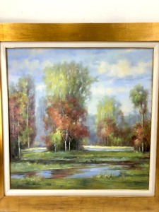 lot 195 image: LARGE Excellent Framed Signed Oil on Canvas Impressionist Landscape Painting