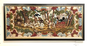 lot 199 image: LARGE Restored Antique 19th Century Needlepoint Hunting Scene
