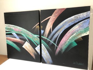 lot 201 image: Signed Vintage LEE REYNOLDS Oil on Canvas 2-Panel Textured Painting 