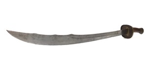 lot 205 image: Antique Early Form Chinese Niuweidao Ox Tail Sword wOrig Scabbard