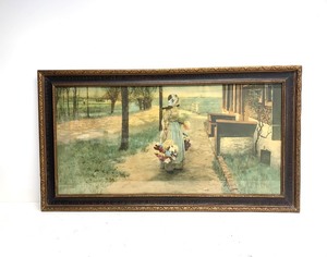 lot 217 image: Antique 19th Century Hand Embellished Litho Print - Flower Girl in Holland by George Hitchcock