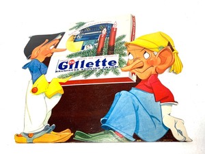 lot 220 image: Vintage GILLETTE Safety Razors Christmas Gift Set Store Display Sign wElves