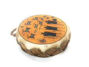 lot 233 image: Excellent Painted Horse Spirit Taos Pueblo Hand Drum by Phillip C. Martinez