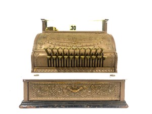lot 189 image: Nice Antique Bronze Finish Solid Brass NATIONAL No. 332 Cash Register