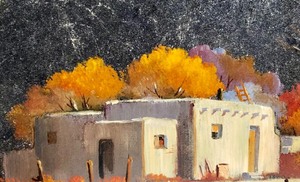 lot 281 image: Lloyd R Thorsten Original Pueblo Home Painting Signed