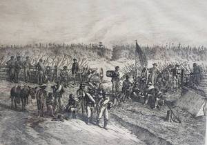 lot 290 image: Antique E. Forbes 1876 A Lull in the Fight Civil War Etching Print