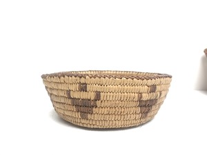 lot 293 image: Two Vintage Native American Woven Baskets & Leather Wrapped Horse Hair Club