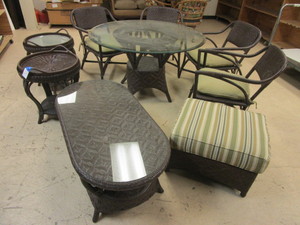 LANE VENTURE PATIO SET, WITH CHAIRS, TABLE, SIDETRAY TABLES, OTTOMAN, COFFEE TABLE,