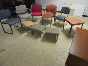 ACCENT CHAIRS, TABLES, OTTOMANS, STORAGE CABINET