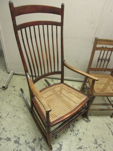 VINTAGE WOOD ROCKER, CHAIRS, WITH RATTAN SEATS